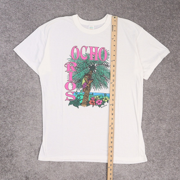 VTG 80s Ocho Rio Jamaica Beach Palm Tree 2XL White Short Sleeve T-Shirt - Picture 3 of 9